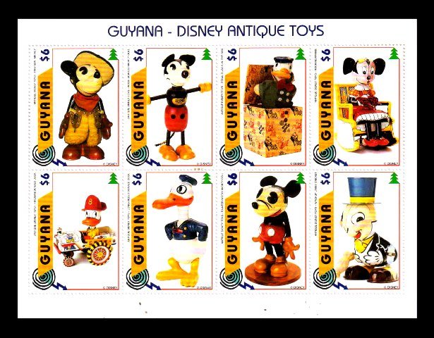 GUYANA 1996 - Disney Antique Toys Of Mickey Mouse & Friends, Cartoon Stamps. Sheet of 8 Stamps. MNH S.G. 4799-4806. Cat £ 4.00