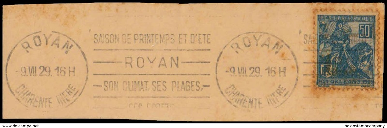 FRANCE 1929-Slogan Cancellation-Joan of Arc Stamp-As Per Scan, Rare