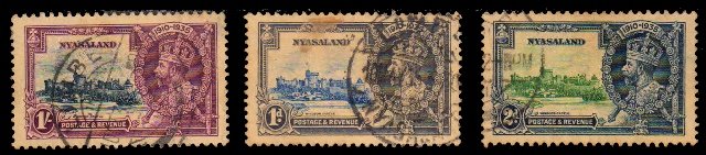 NYASALAND 1935 - Silver Jubilee King George V. Castle Used, 3 Different Stamp. S.G. 123,24,26. Cat � 31