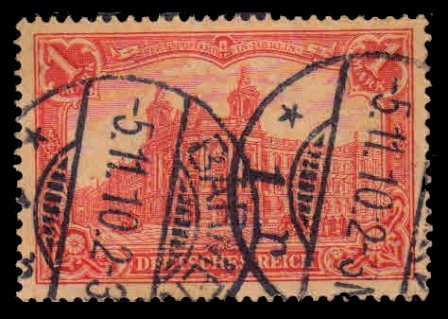 GERMANY 1902 - General Post Office. Berlin. 1M Red, Used. 1 Value Stamp. S.G. 93B. Cat £ 3.75