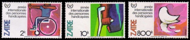 ZAIRE 1981 - Year of Disabled People. Set of 3, MNH. S.G. 1076,78,83