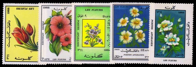 AFGHANISTAN 1988 - Flowers. Tulips. Mallows. white Flower. Set of 5 Stamp. MNH. S.G. 1190-1194. Cat £ 4.00