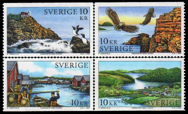 SWEDEN 2005 - World Heritage Sites. High Coast. Light House. Eagles & Lakes. Set of 4 Stamps. MNH. S.G. 2378-2381. Cat £ 24