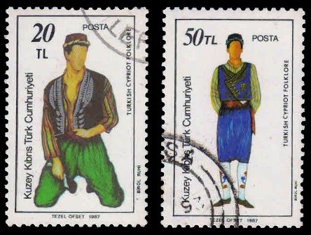 TURKISH CYPRIOT POSTS 1987 - Folk Dancers. 2 Value Used Stamps. S.G. 212, 213
