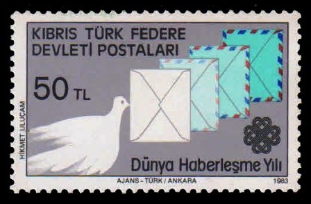 TURKISH CYPRIOT POSTS 1983 - Dove & Envelopes. World Communications Year. 1 Value MNH Stamps. S.G. 139. Cat £ 2.75