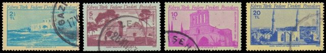 TURKISH CYPRIOT POSTS 1980 - Ancient Monuments, Famagusta Gate & Monument. Bella Paise Abbey, Mosque. Set of 4, Used Stamp. S.G. 93, 95, 97