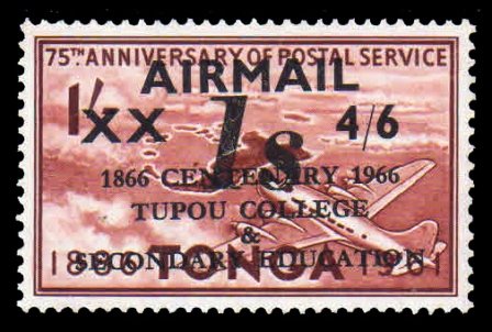 TONGA 1966 - DC4 Airplane. Surcharged Overprint. 1s On 4s. 6s On 1s. Brown. 1 Value. MNH Stamp. S.G. 173. Cat £ 1
