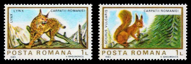 ROMANIA 1983 - European Fauna. Lynx Real Squirrel. Set of 2 MNH. S.G. 4815 & 18