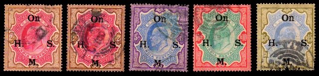 INDIA 1909 - King Edward VII. Official Stamps. 2 Rs. to 15 Rs.  5 Different Stamps. As Per Scan, Used. S.G. 068-071