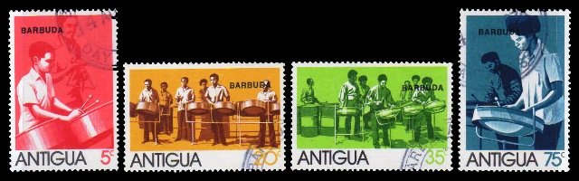 BARBUDA 1974 - Antiguan Steel Bands. Musical Instruments. Set of 4 Stamps. Cancelled