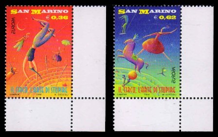 SAN MARINO 2002 - Circus, Europa, Performers. Set of 2 MNH Stamps. S.G. 1891-92. Cat £ 22