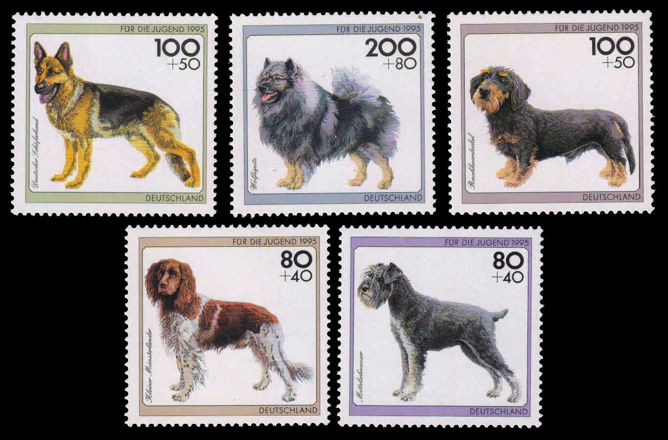 GERMANY 1995 - Dogs, Youth Welfare. Set of 5, MNH. S.G. 2640-44. Cat � 13.35