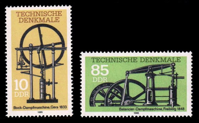 EAST GERMANY 1985 - Steam Engine. Technology. Set of 2 Stamps, MNH. S.G. E2667-68
