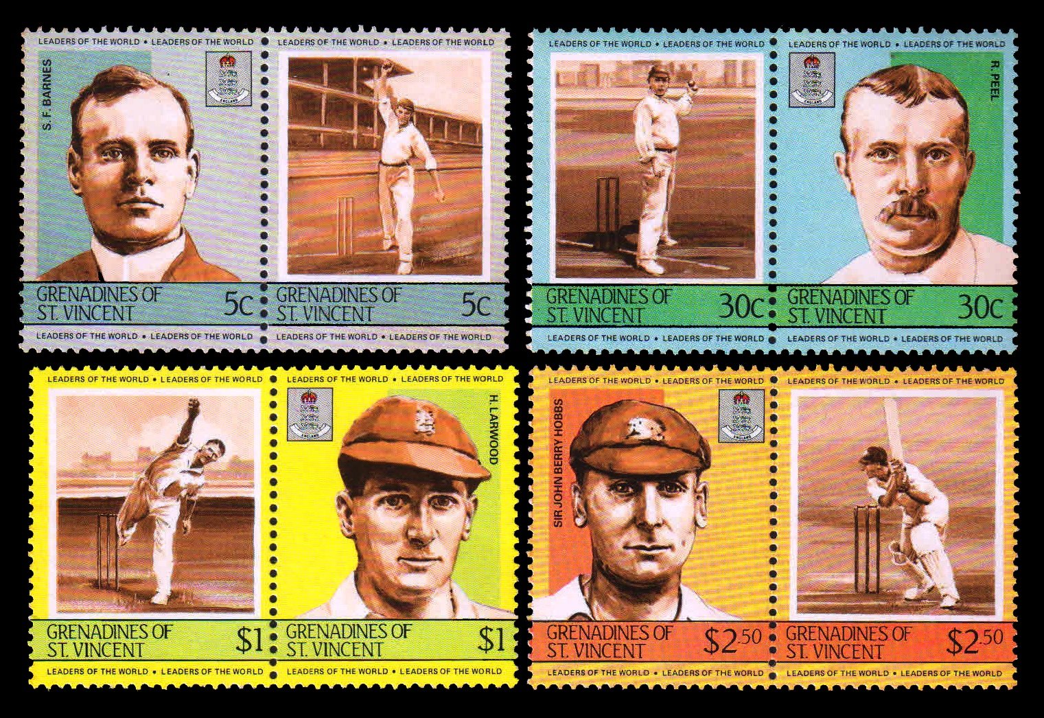 GRENADINES OF ST. VINCENT 1984 - World Cricketers. Set of 8 Stamps (4 Pairs). MNH. S.G. 331-338