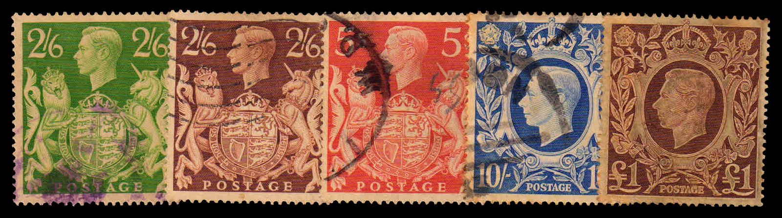 GREAT BRITAIN (England) 1939 - King George VI. High Value Used Stamps. Set of 4. S.G. 476-478c. Cat � 42.00