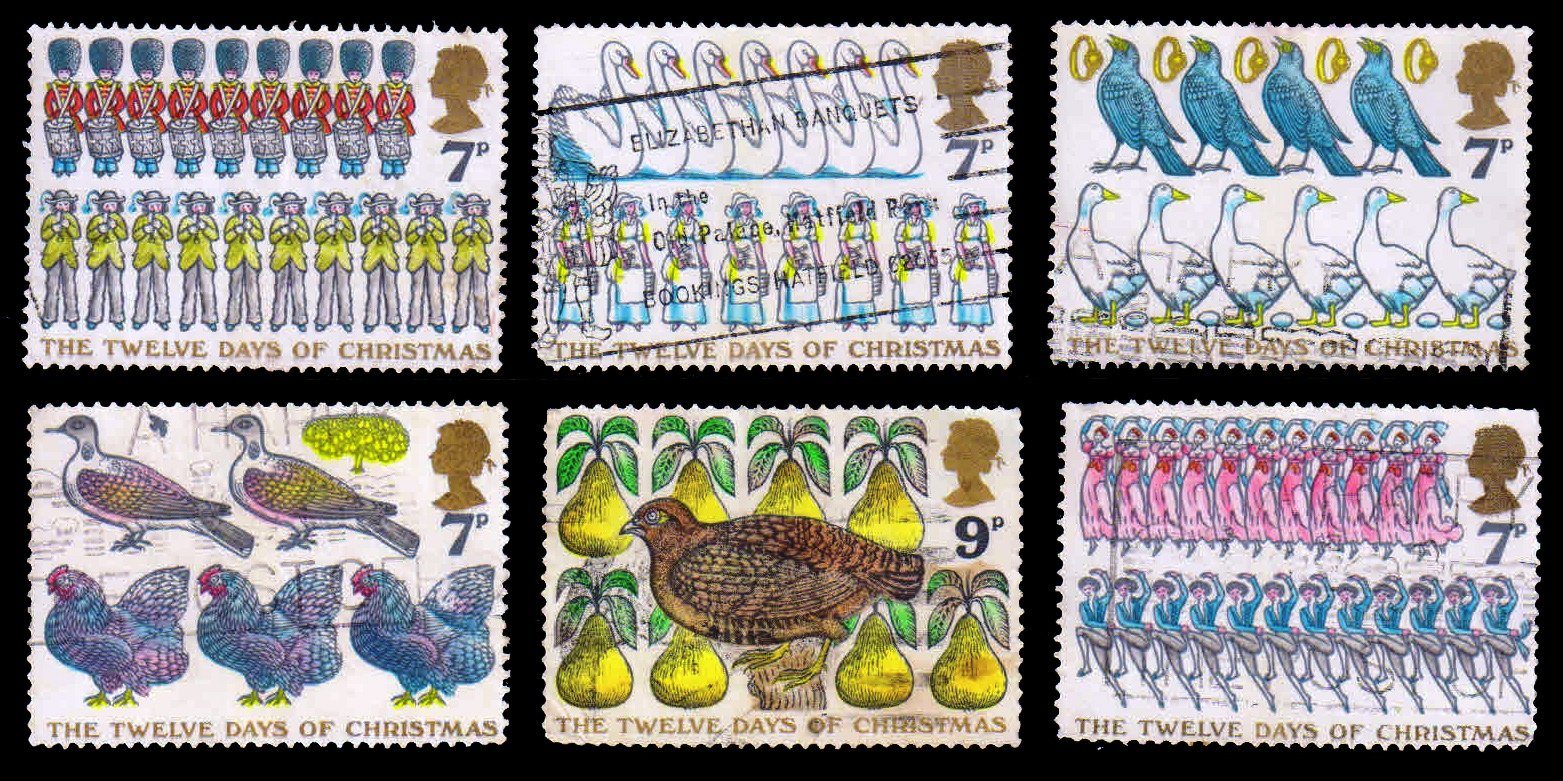 GREAT BRITAIN 1977 - The Twelve Days of Christmas. Set of 6, Used Stamps. S.G. 1044-1049