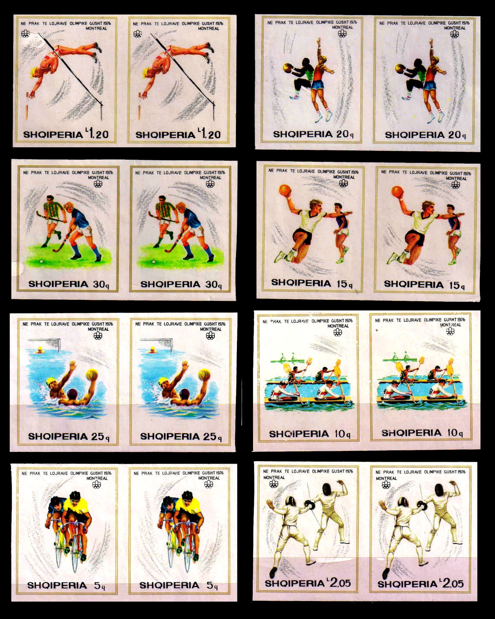 ALBANIA 1975 - Olympic Games. Montreal, Hockey, Cycling, Water Polo, Basket Ball. Imperf Set of 8 Pairs, Mint Gum Wash. S.G. 1785-1792