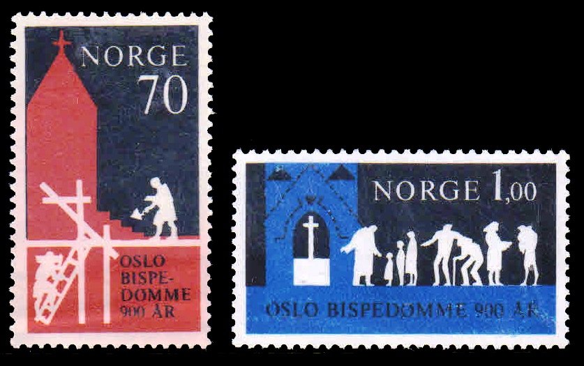 NORWAY 1971 - 900th Anniversary of Oslo Bishopric. Church. Set of 2 Stamps. Mint. S.G. 669-670. Cat £ 2.5