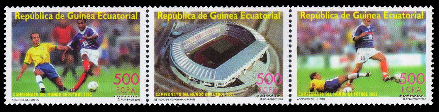 EQUATORIAL GUINEA  2002 - World Cup Football Championship. Strip of 3, MNH