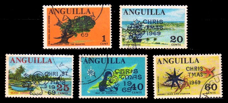 ANGUILLA 1969 - Christmas Overprint With Different Seasonal Emblems. Set of 5, Used. S.G. 63-67