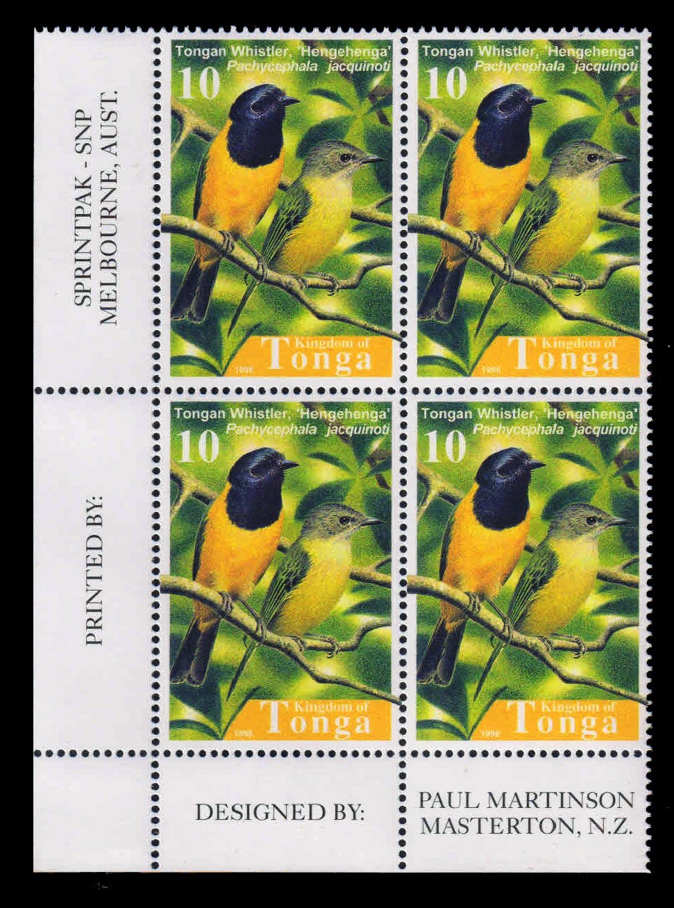 TONGA 1998 - Birds. Tongan Whistler. Block of 4, MNH. S.G. 1426