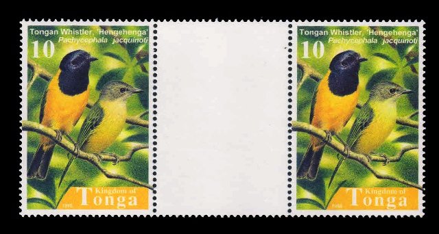TONGA 1998 - Birds. Tongan Whistler. Pair with Gutter Margin, MNH. S.G. 1426