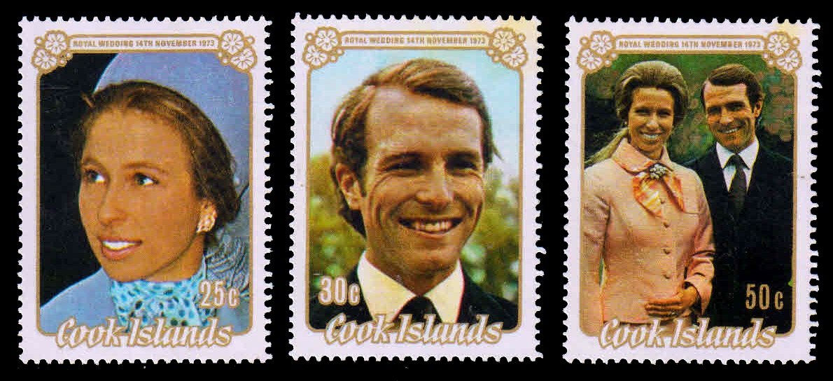 COOK ISLAND 1973 - Royal Wedding. Princess Anne & Captain Phillips. Set of 3, MNH. S.G. 450-452