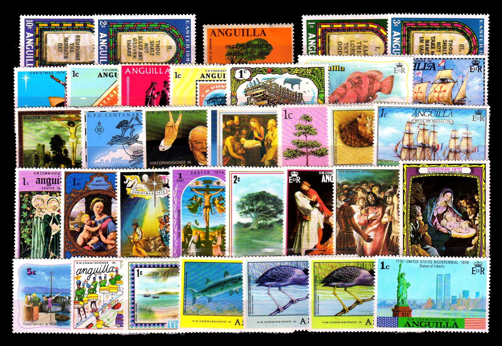 ANGUILLA - 34 Different Mint & Large. Thematic Stamps