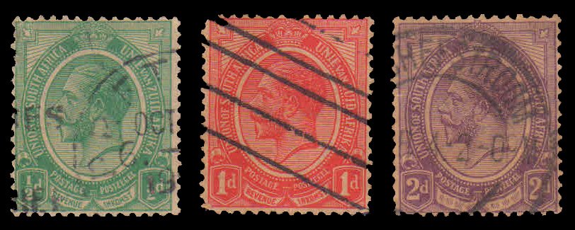 UNION OF SOUTH AFRICA - 3 Different, Pre 1915, King George V, Used Stamps