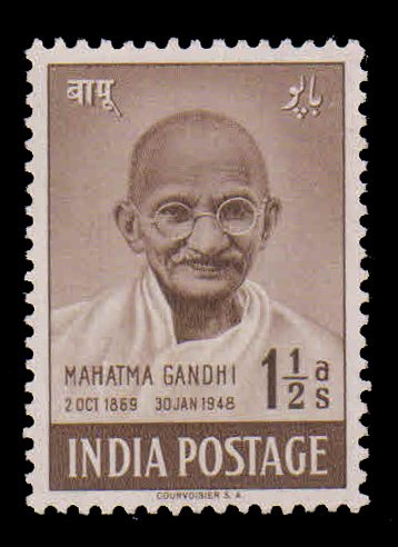 INDIA 1948 - Mahatma Gandhi 1½ As., 1 Value, Mint Gum Wash Stamp