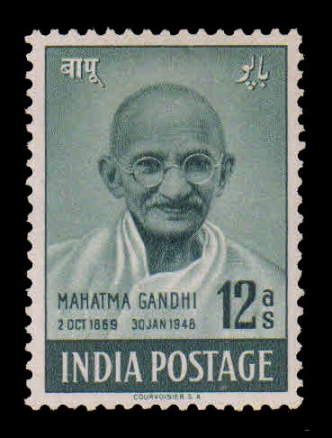 INDIA 1948 - Mahatma Gandhi 12 As, 1 Value, Mint Gum Wash Stamp