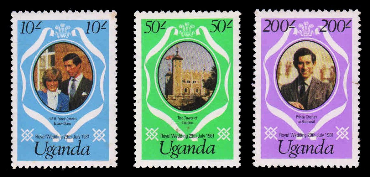 UGANDA 1981 - Royal Wedding, Prince Charles & Lady Diana, Set of 3, MNH. S.G. 345-347