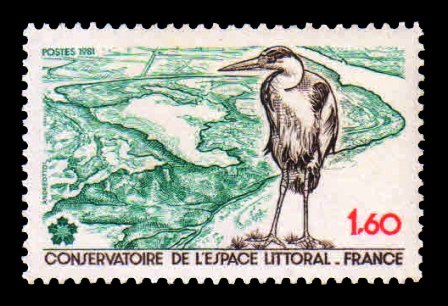FRANCE 1981 - Grey Heron ( Bird), Conservation of Littoral Regions, 1 Value, MNH Stamp. S.G. 2421