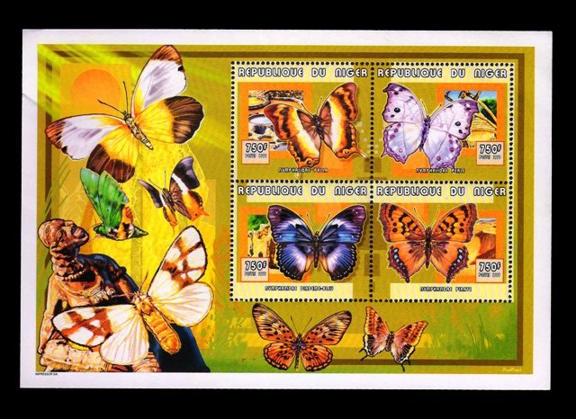 NIGER 1999 - Butterflies, Nature, Sheet of 4, MNH Stamps