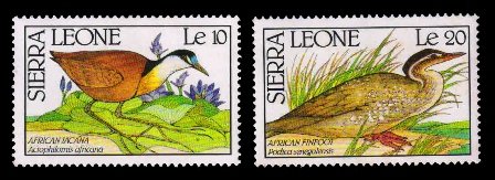 SIERRA LEONE 1990 - Birds, African Jacana & Peters Finfoot, Set of 2, MNH, S.G. 1477 & 1479