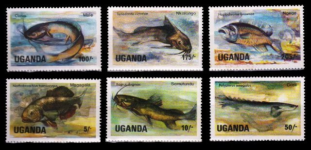 UGANDA 1985 - Lake Fishes, 6 Different Stamps, MNH, S.G. 457-463, Cat � 5