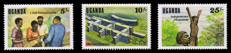 UGANDA 1987 - Child Immunisation, Mulago Hospital, Monument Kampala, Set of 3, MNH, S.G. 582-584