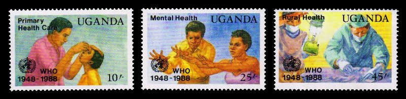 UGANDA 1988 - WHO, Doctor, Surgeon, Medical, Health, Set of 3, MNH, S.G. 662-664