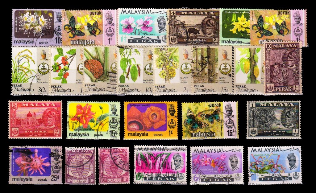 PERAK (Malaysian State) - 25 Different Thematic Stamps, Flower, Butterflies, Mosque Etc, Mint and Used Stamps Small and Large Stamps