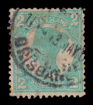 QUEENSLAND 1897 - Queen Victoria, 2 Shilling Green, 1 Value Used as per scan, S.G. 254, Cat. Value � 50