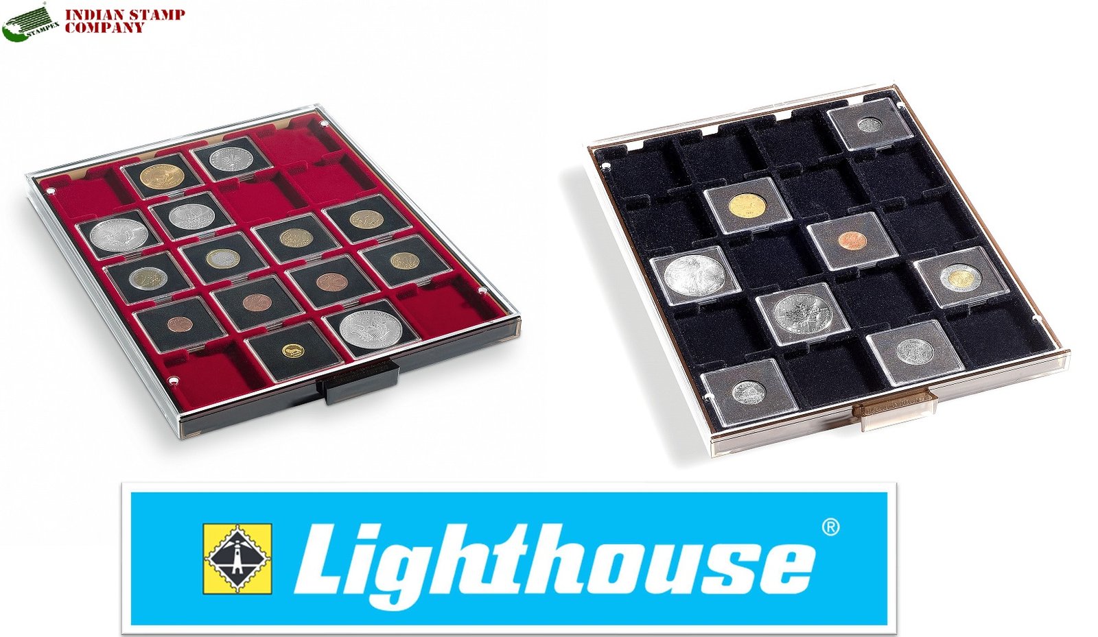 LIGHTHOUSE Coin Box Tray (Red/Black), 20 Square Compartments 50 x 50 mm, Made In Germany