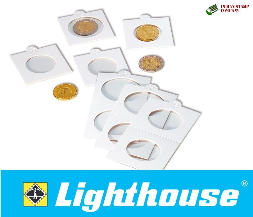 LIGHTHOUSE Matrix Coin Holders, White, Self Adhesive, Pack Of 25 (of 1 Size), Made In Germany, Available Sizes in mm: 17.5, 20, 22.5, 25, 27.5, 30, 32.5, 35, 37.5 & 39 mm 
