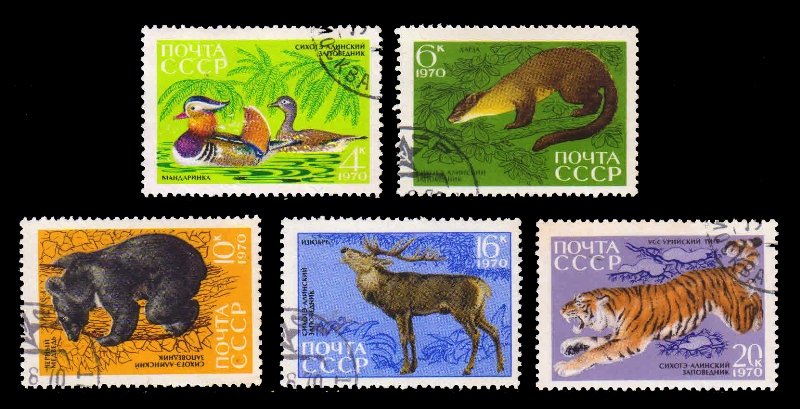 RUSSIA 1970 - Animals and Birds, Set of 5, Used Stamps, S.G. 3850-3854