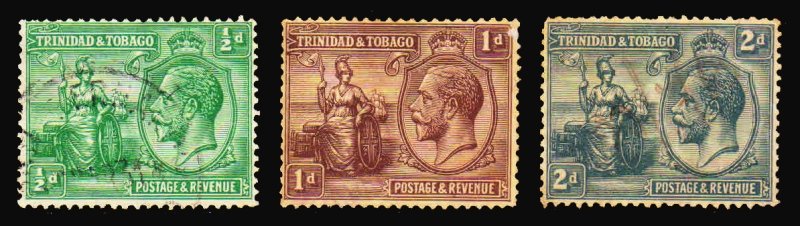TRINIDAD AND TOBAGO 1922 - King George V, Set of 3, Used Stamps, S.G. 218, 219, 222