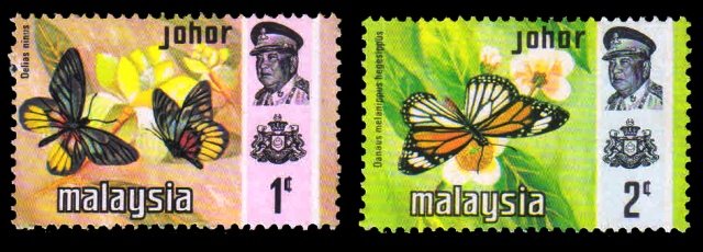 JOHAR 1971 - Butterflies, Insect, Portrait of Sultan Ismail, 2 Different, MNH, S.G. 175-176, Cat. Value £ 2
