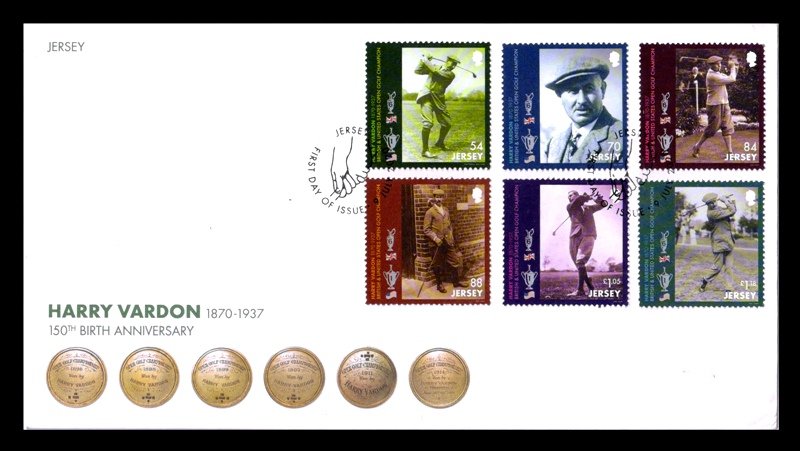 JERSEY 2020 - 150th Birth Anniversary of Harry Vardon, Golfer, Set of 6 Stamps on First Day Covers, S.G. 2468-2473