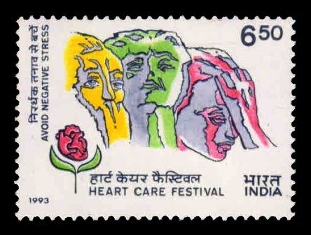 INDIA 1993 - People with Depression, Stress and Despondency, Heart Care Festivals, 1 Value, MNH, S.G. 1555
