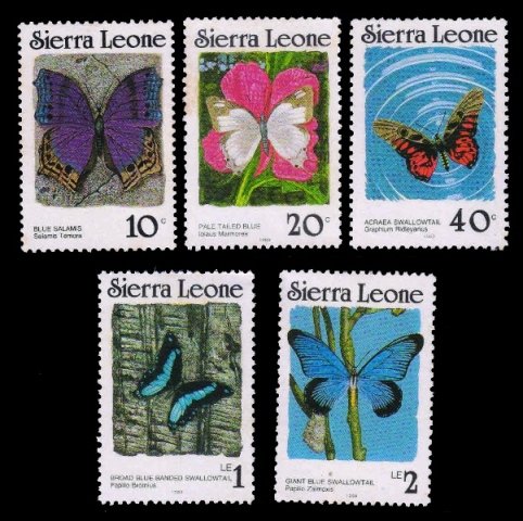 SIERRA LEONE 1987 - Butterflies, Set of 5 Stamps, MNH, S.G. 1028-1032, Cat. Value � 5.75