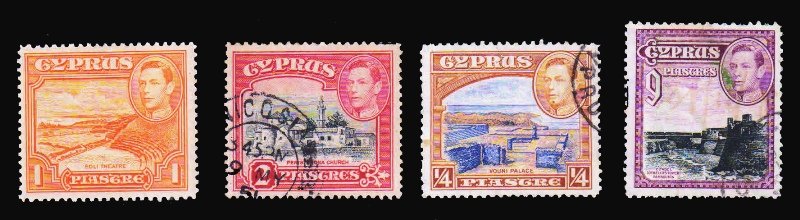 CYPRUS - 4 Different Old, King George VI, Used Stamps