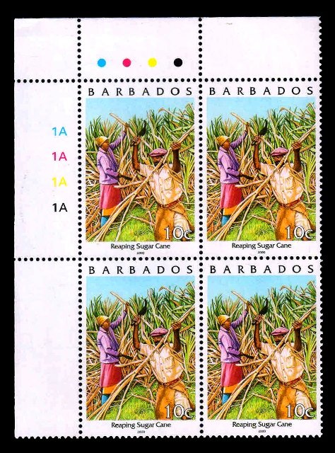 BARBADOS 2000 - Agriculture, Reaping Sugar Cane, Pride of Barbados, Corner Block of 4, Traffic Light, MNH, S.G. 1154